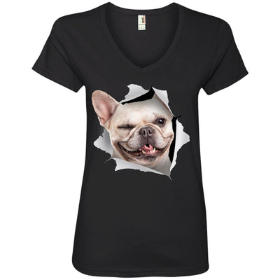 Winking Frenchie Ladies' V-Neck T-Shirt