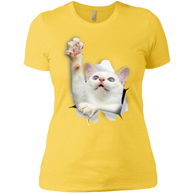 White Cat Reaching Ladies' T-Shirt