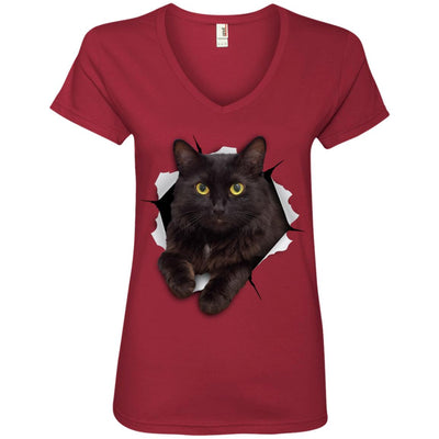 Black Cat Ladies' V-Neck T-Shirt
