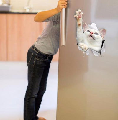 White Reaching Cat Decals