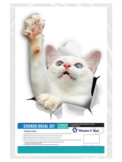 White Reaching Cat Decals
