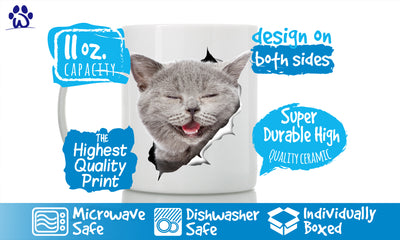 Laughing Grey Cat Mug
