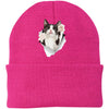 Black & White Cat Reaching - Neon Pink CP90 Port & Company Knit Beanie