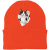 Black & White Cat Reaching - Athletic Orange CP90 Port & Company Knit Beanie
