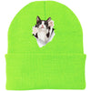 Black & White Cat Reaching - Neon Green CP90 Port & Company Knit Beanie