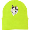 Black & White Cat Reaching - Neon Yellow CP90 Port & Company Knit Beanie