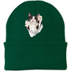 Black & White Cat Reaching - Athletic Green CP90 Port & Company Knit Beanie