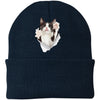 Black & White Cat Reaching - Navy CP90 Port & Company Knit Beanie