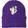 Black & White Cat Reaching - Athletic Purple CP90 Port & Company Knit Beanie