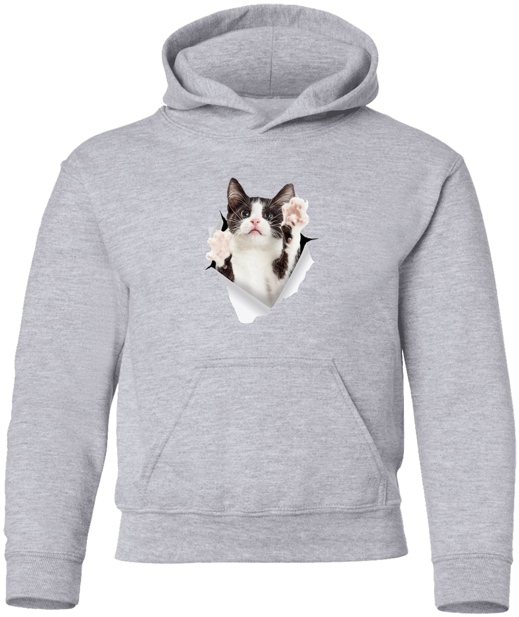 Black & White Cat Reaching - Sport Grey G185B Gildan Youth Pullover Hoodie