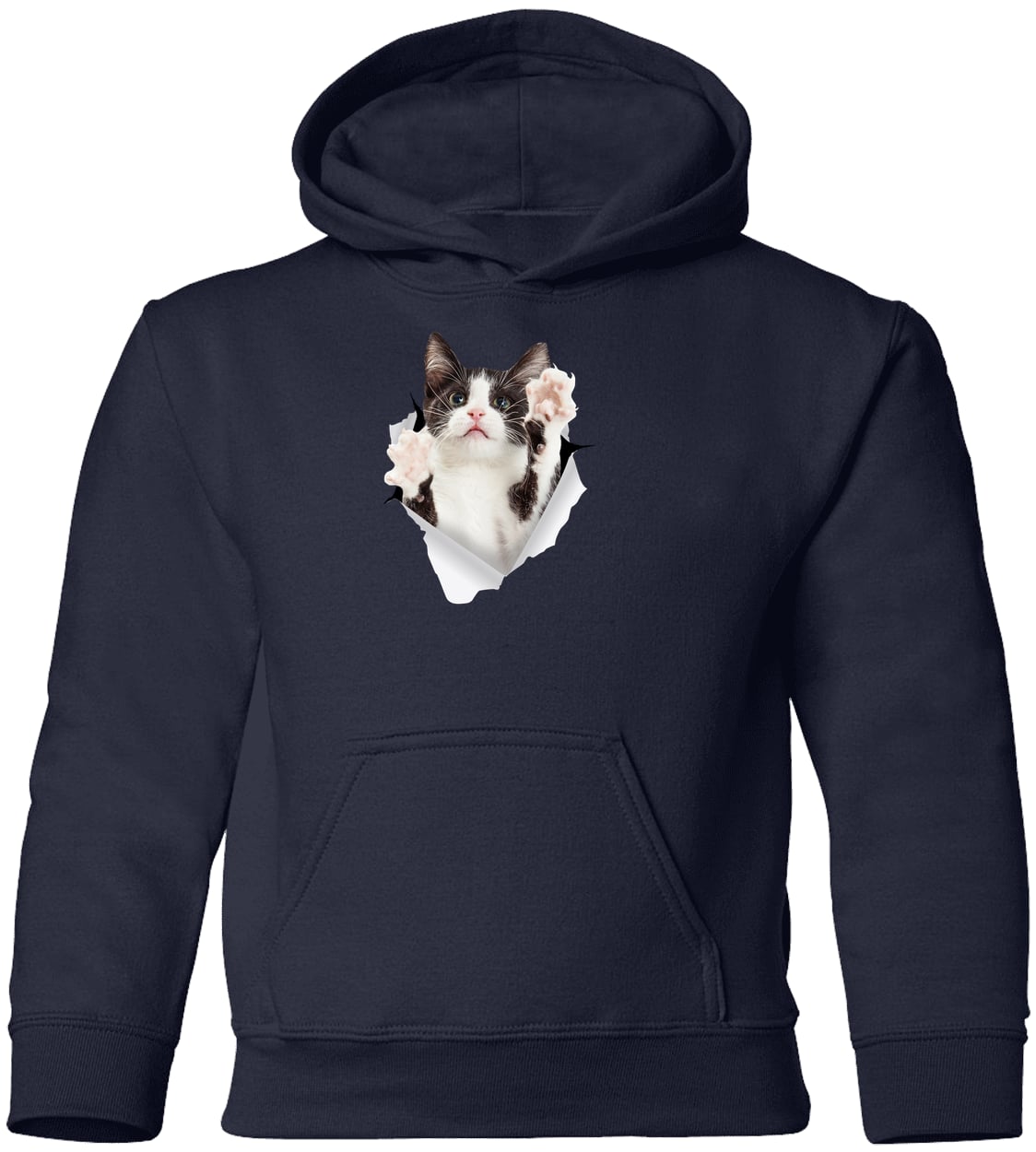 Black & White Cat Reaching - Navy G185B Gildan Youth Pullover Hoodie
