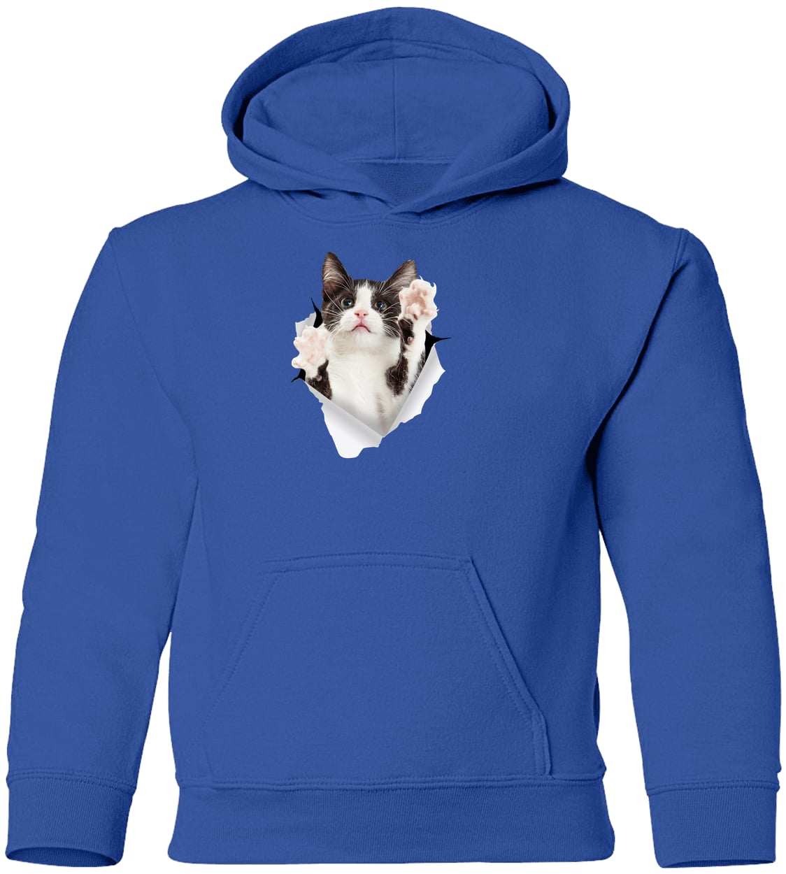 Black & White Cat Reaching - Royal G185B Gildan Youth Pullover Hoodie