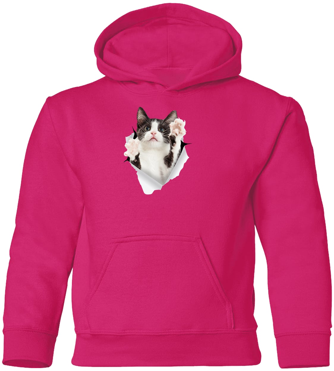 Black & White Cat Reaching - Heliconia G185B Gildan Youth Pullover Hoodie