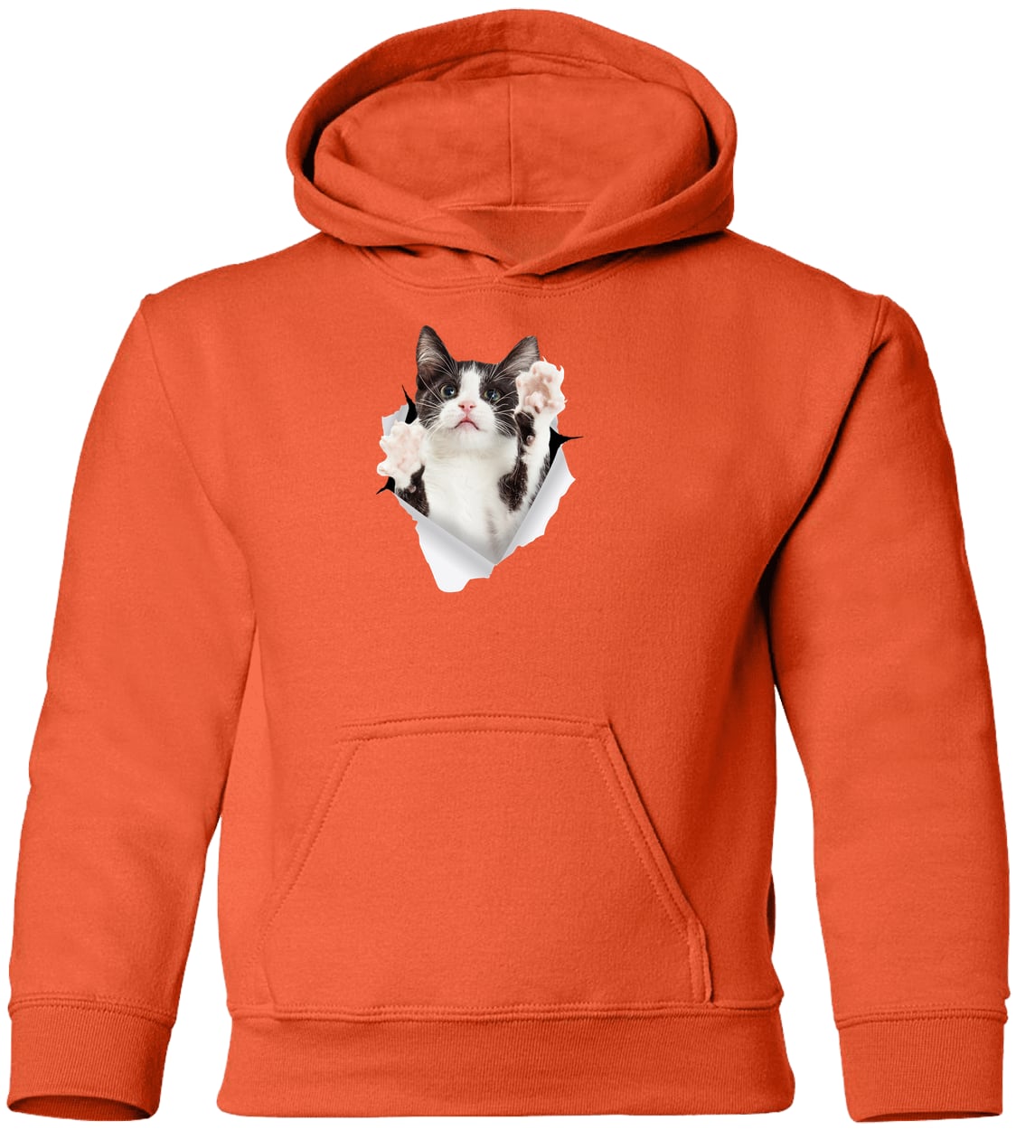 Black & White Cat Reaching - Orange G185B Gildan Youth Pullover Hoodie