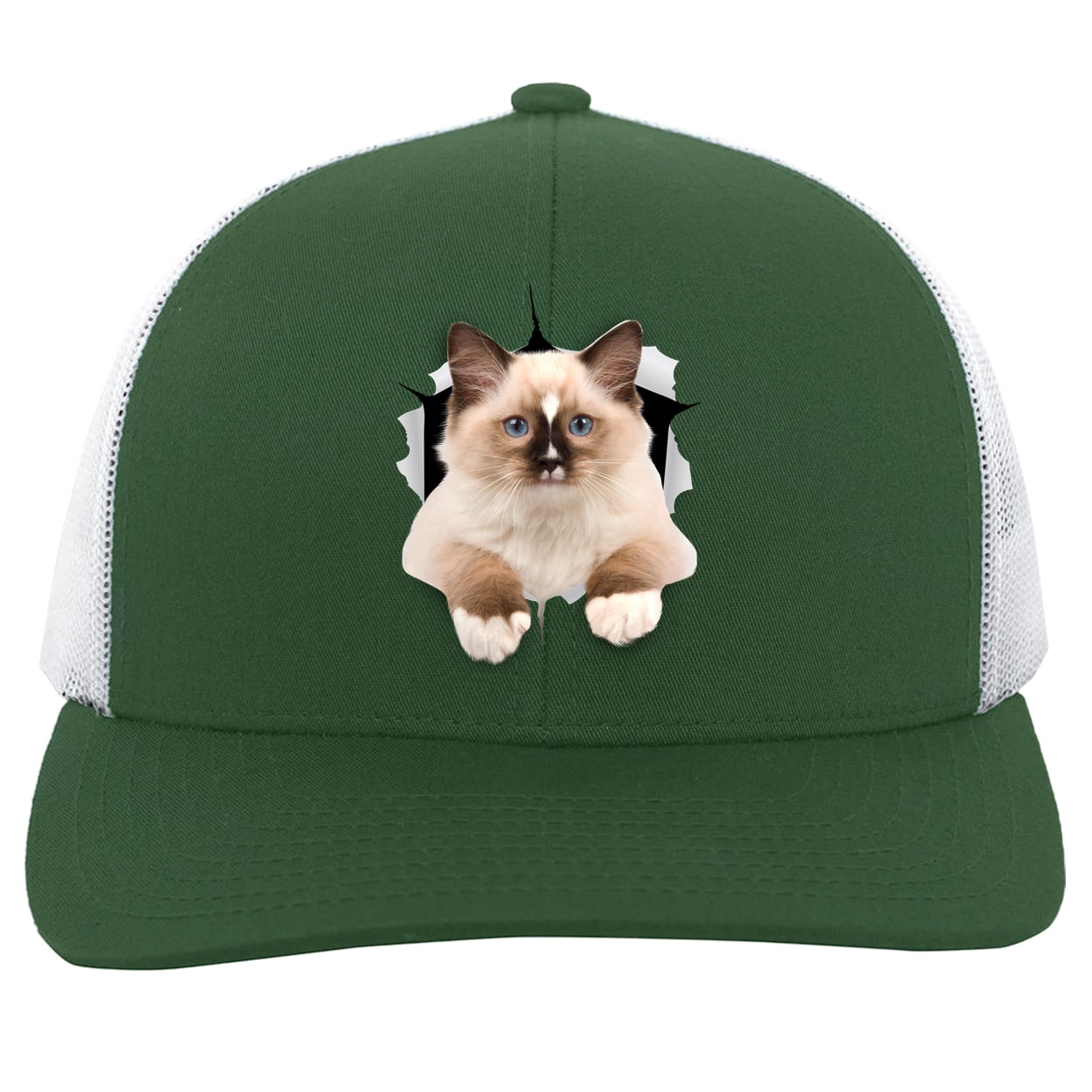 Ragdoll Cutie - Dark Green/White 104C Trucker Snap Back