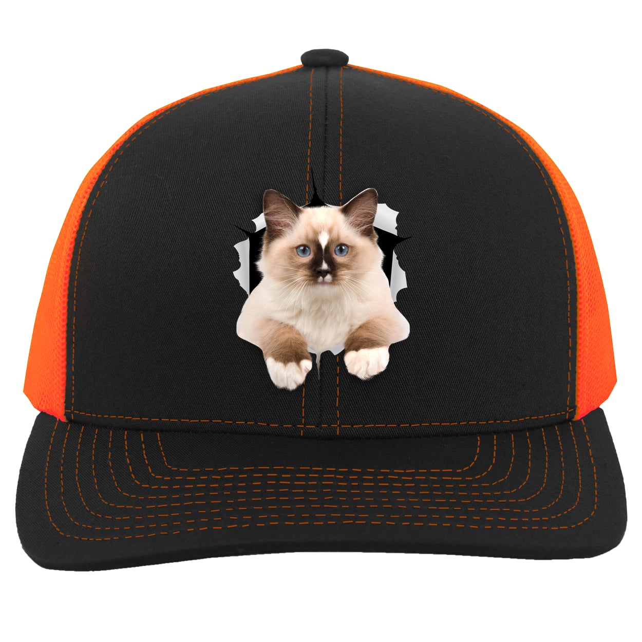 Ragdoll Cutie - Black/Neon Orange 104C Trucker Snap Back