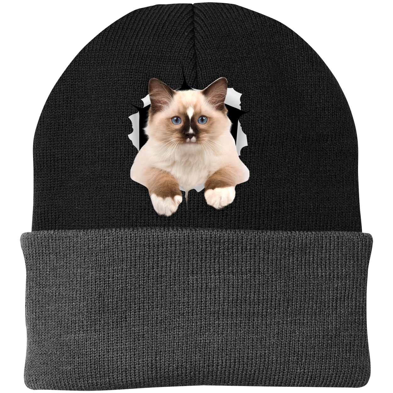 Ragdoll Cutie - Black/Gray CP90 Port & Company Knit Beanie