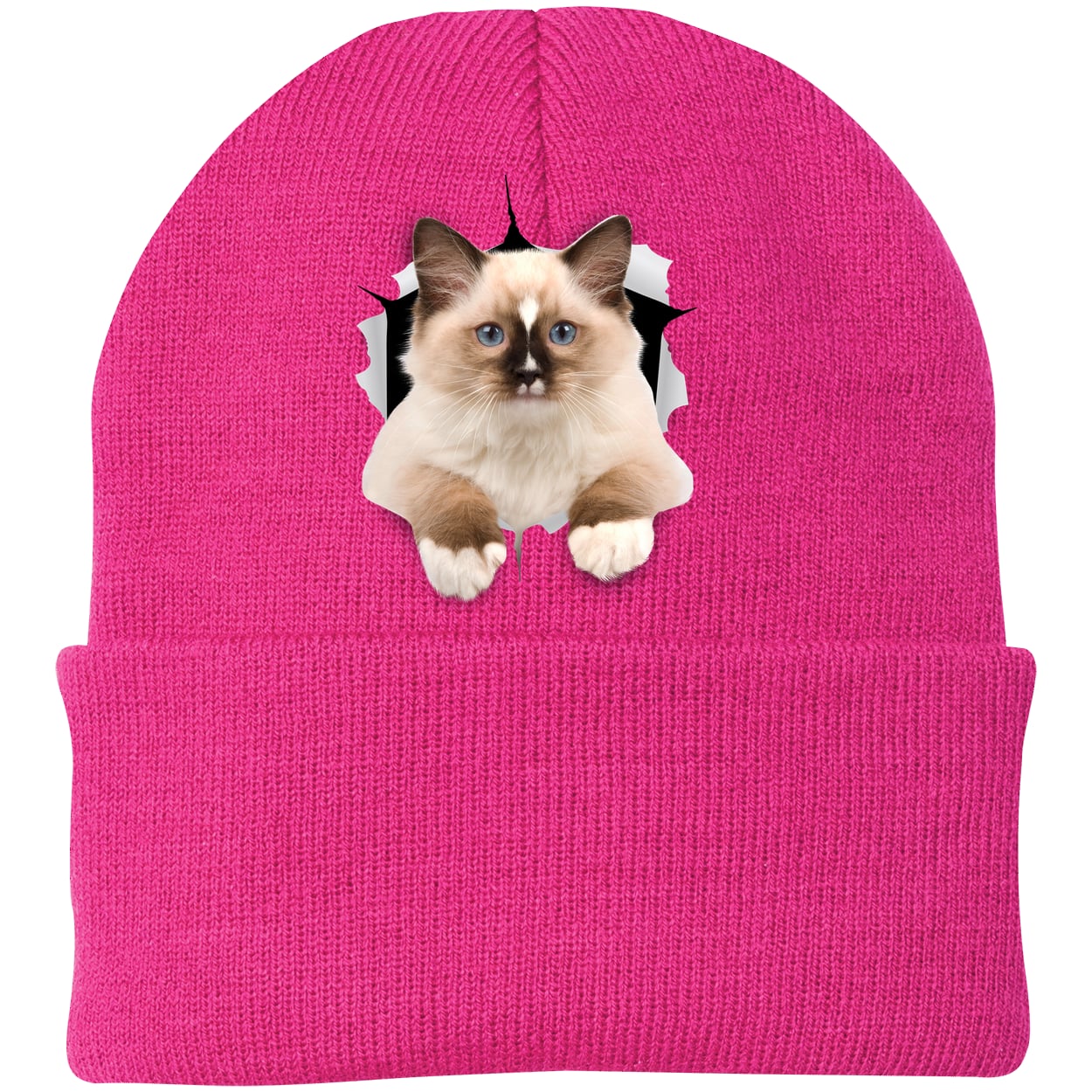 Ragdoll Cutie - Neon Pink CP90 Port & Company Knit Beanie