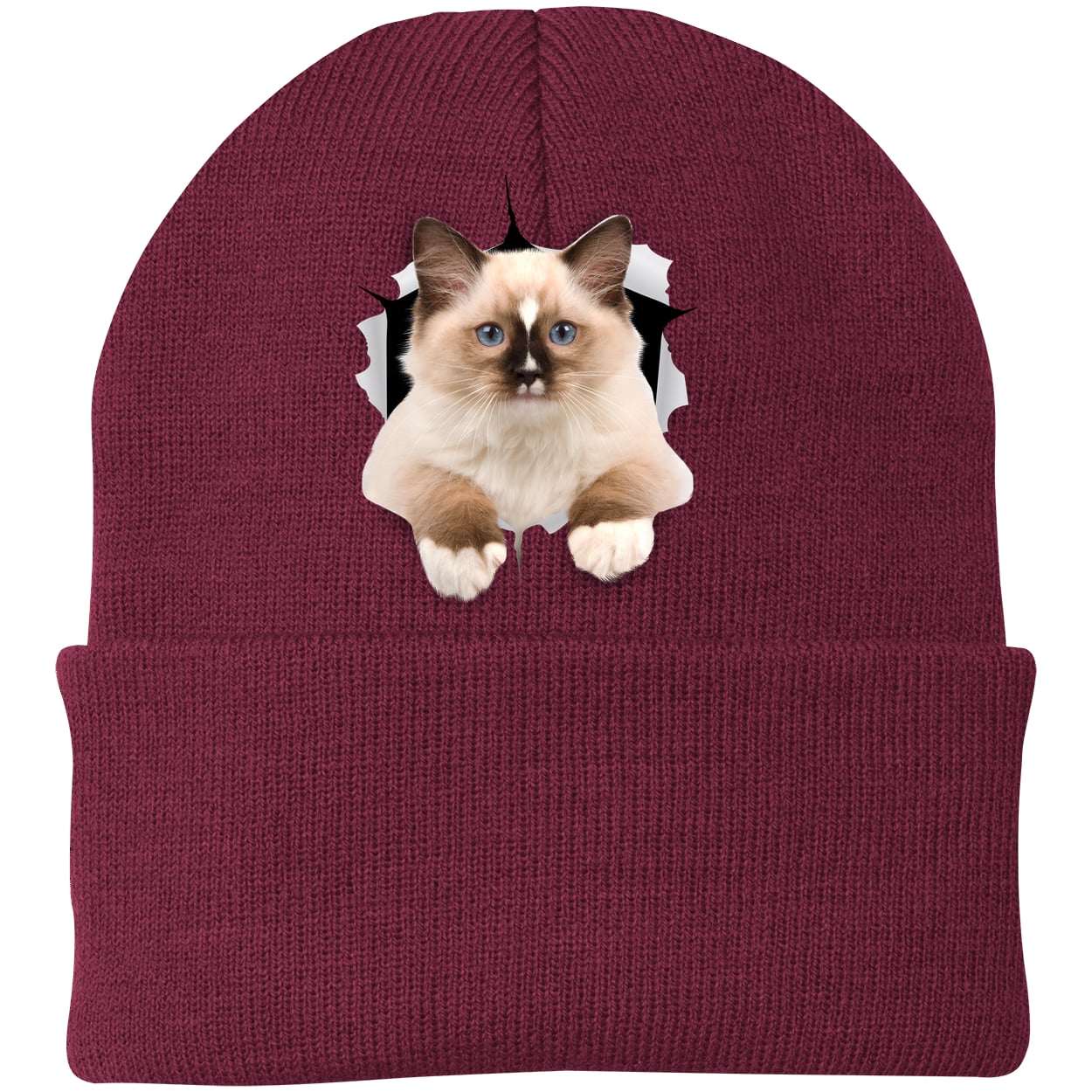 Ragdoll Cutie - Maroon CP90 Port & Company Knit Beanie