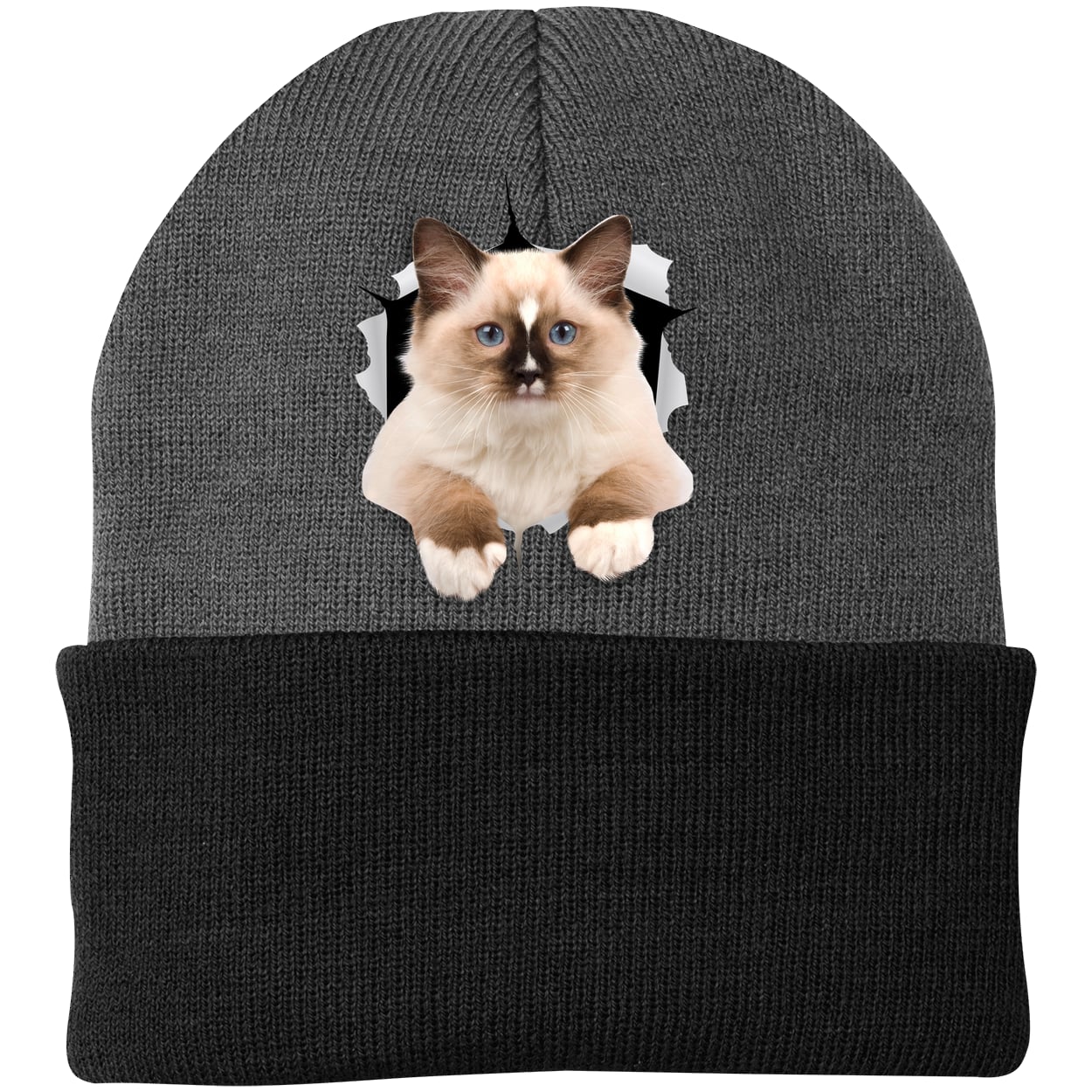 Ragdoll Cutie - Athletic Oxford/Black CP90 Port & Company Knit Beanie