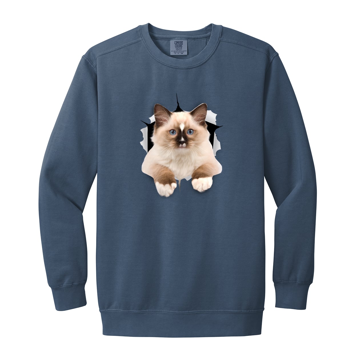 Ragdoll Cutie - Blue Jean 1566 Garment-Dyed Adult Crewneck Sweatshirt