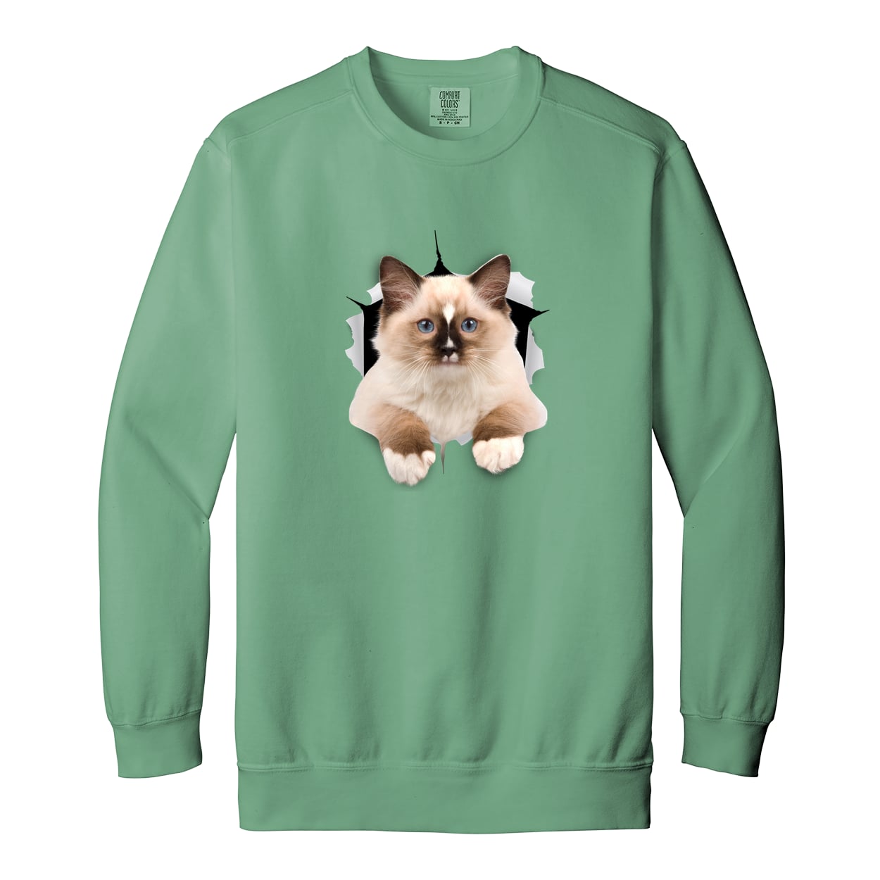 Ragdoll Cutie - Light Green 1566 Garment-Dyed Adult Crewneck Sweatshirt