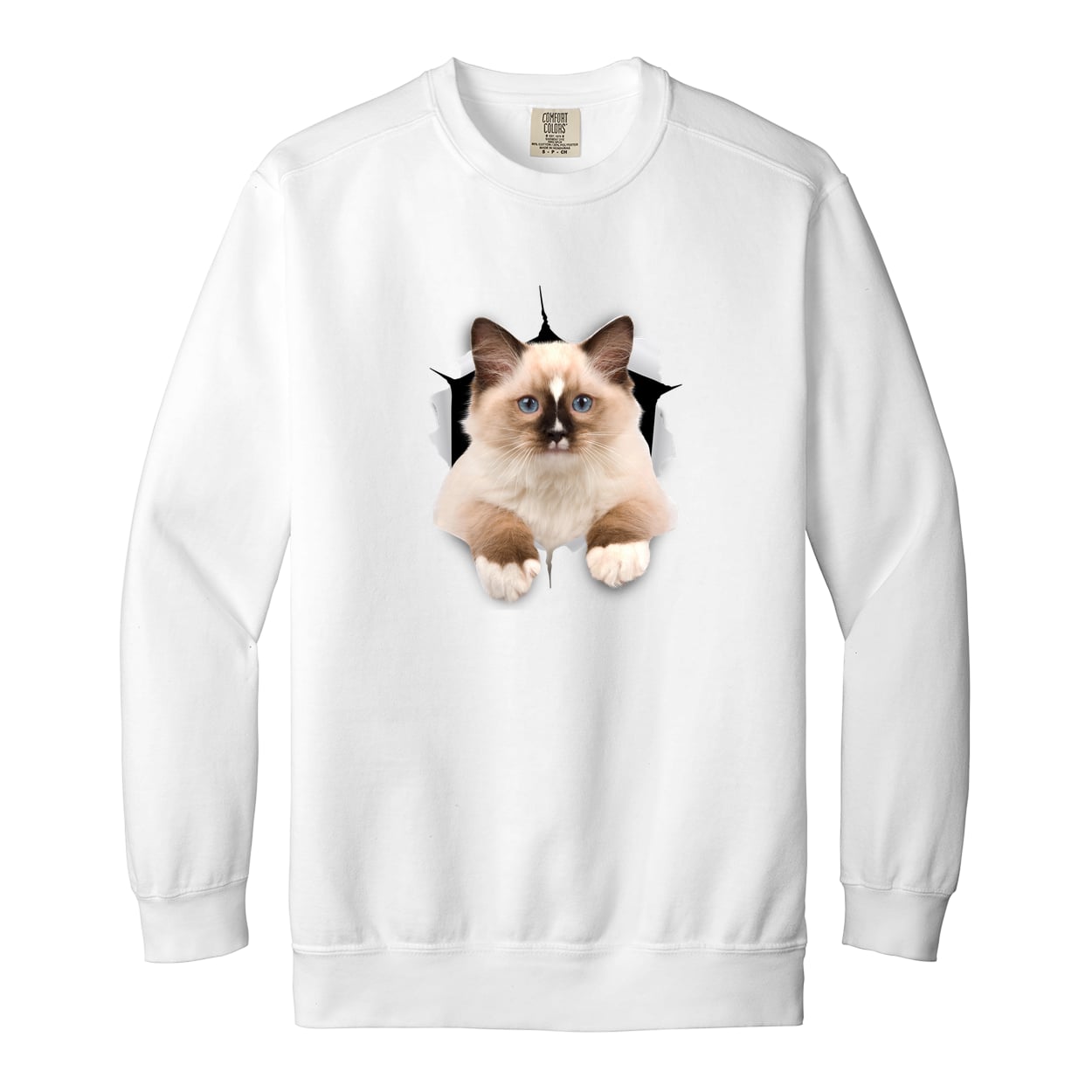 Ragdoll Cutie - White 1566 Garment-Dyed Adult Crewneck Sweatshirt