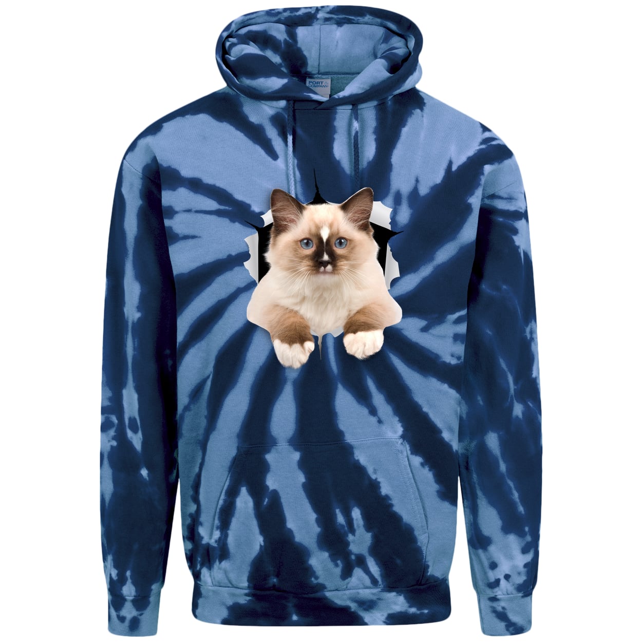 Ragdoll Cutie - Navy PC146 Port & Company Adult Tie-Dye Pullover Hoodie