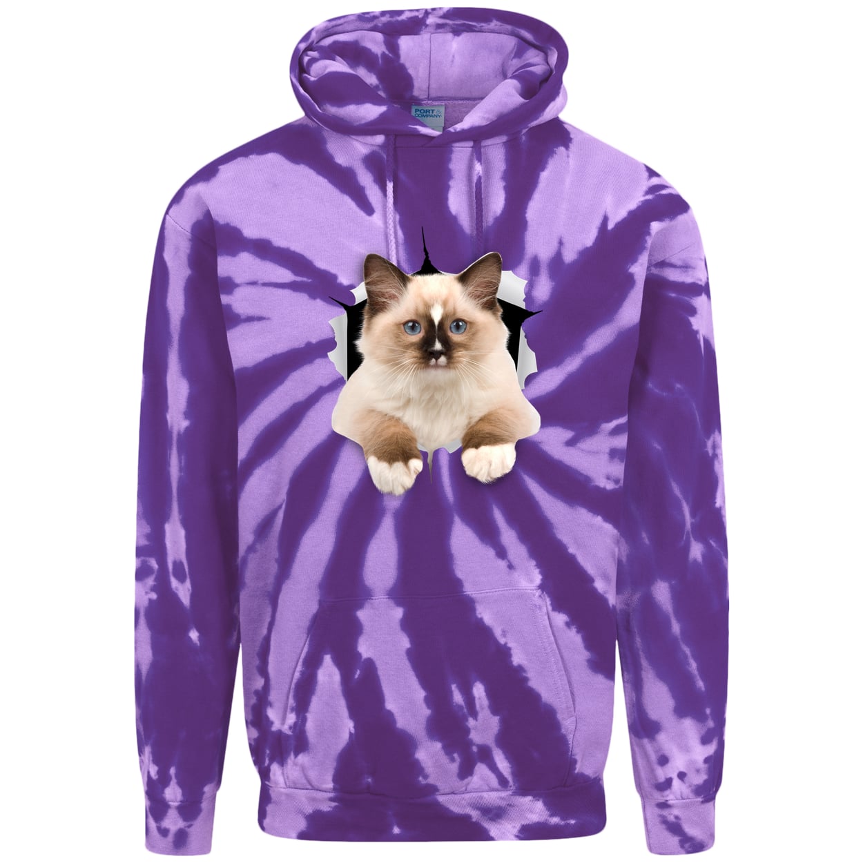 Ragdoll Cutie - Purple PC146 Port & Company Adult Tie-Dye Pullover Hoodie