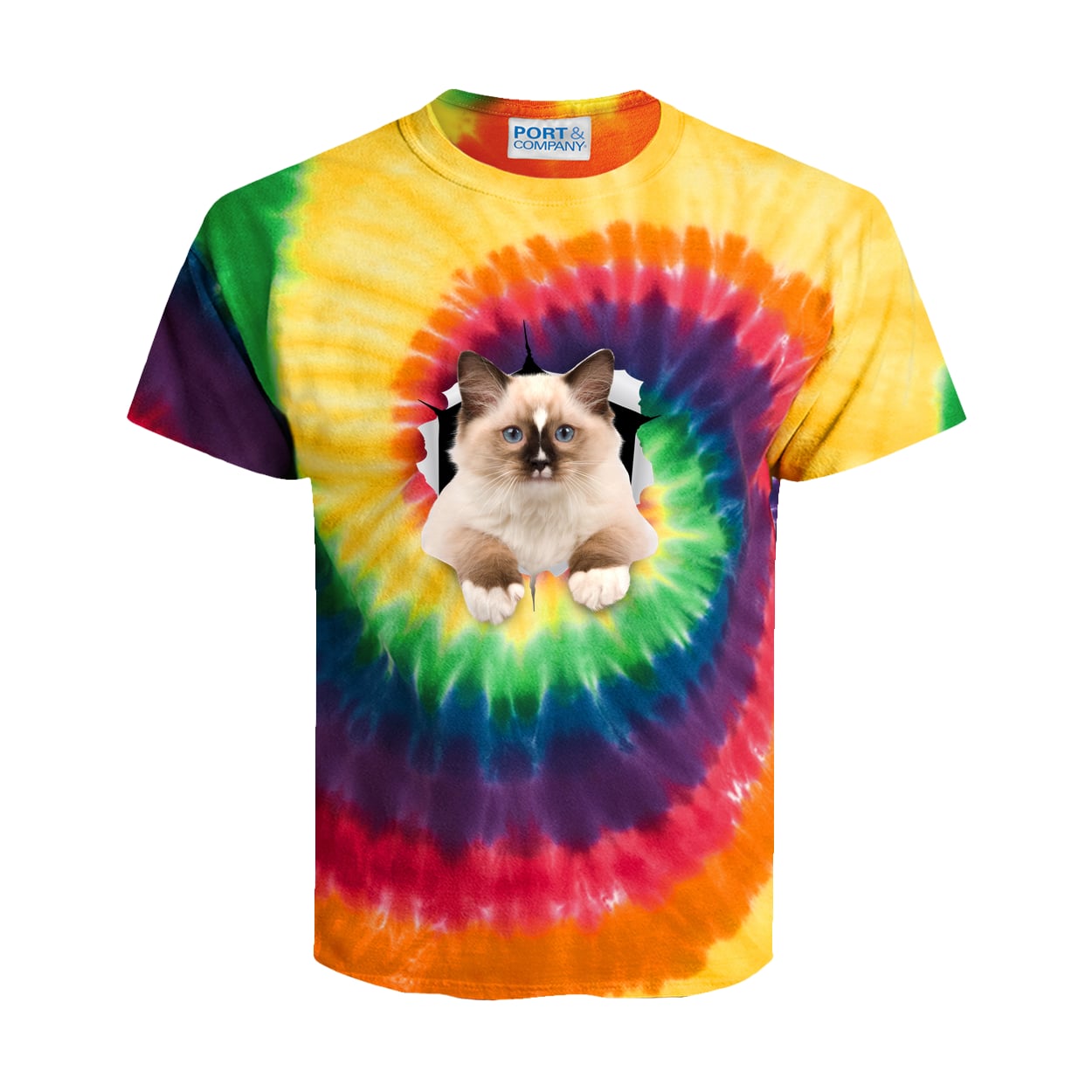 Ragdoll Cutie - Rainbow PC147Y Port & Company Kids Tie-Dye Tee