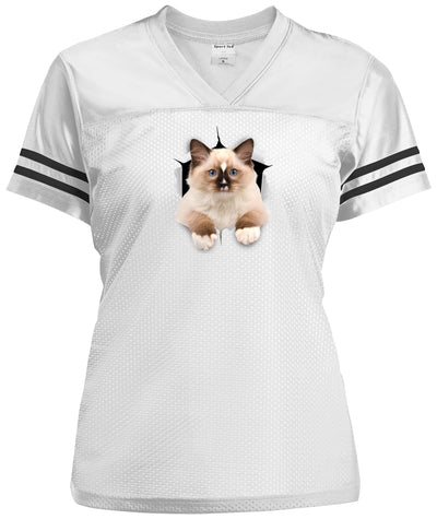 Ragdoll Cutie - White/Black LST307 Sport-Tek Ladies' Replica Jersey