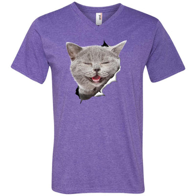 Grey Cat Laughing Men's Printed V-Neck T-Shirt
