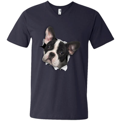 Black & White Frenchie Men's Printed V-Neck T-Shirt