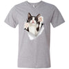 Black & White Reaching Cat Men's Printed V-Neck T-Shirt