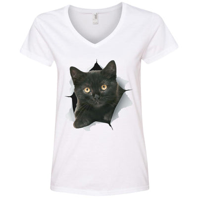 Black Kitten Ladies' V-Neck T-Shirt