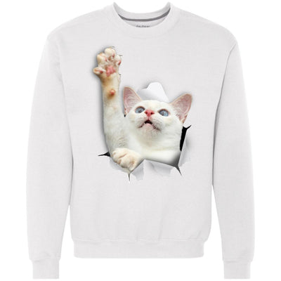 White Cat Reaching Heavyweight Crewneck Sweatshirt