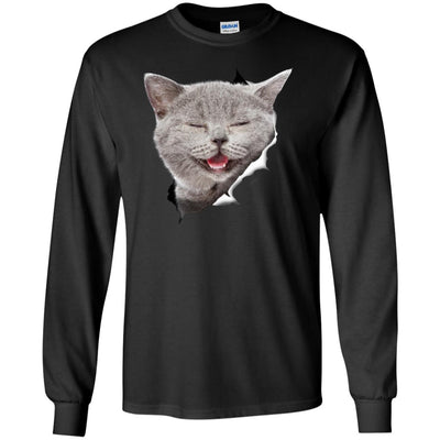 Grey Cat Laughing Long Sleeve Ultra Cotton T-Shirt