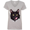 Black Cat Licking Ladies' V-Neck T-Shirt