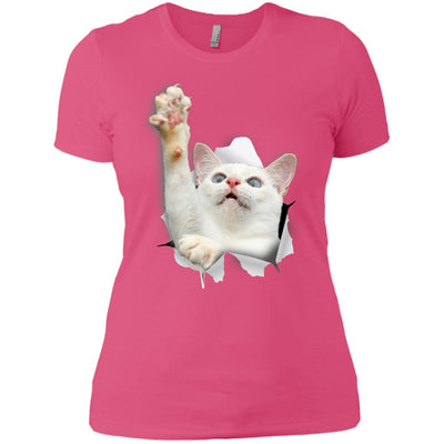 White Cat Reaching Ladies' T-Shirt