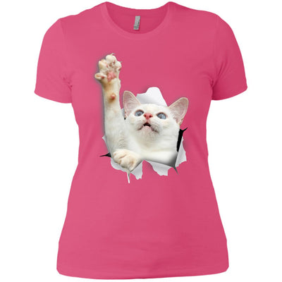 White Cat Reaching Ladies' T-Shirt
