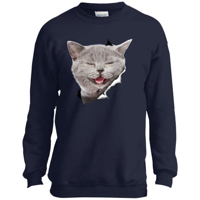 Grey Cat Laughing Youth Crewneck Sweatshirt