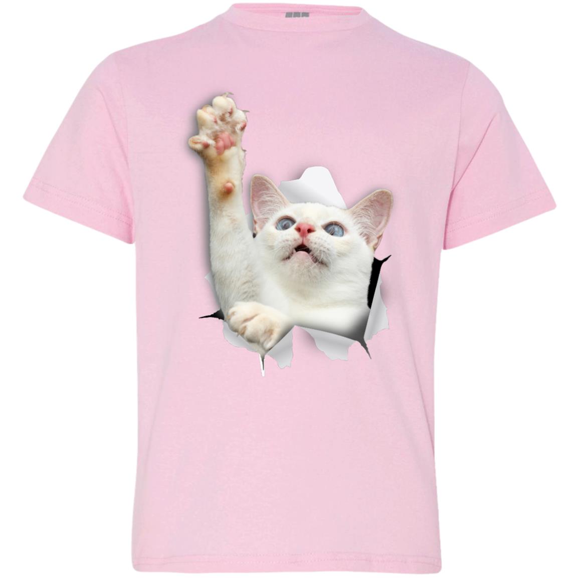 White Cat Reaching Youth Jersey T-Shirt