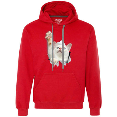 White Cat Reaching Heavyweight Pullover Fleece Hoodie