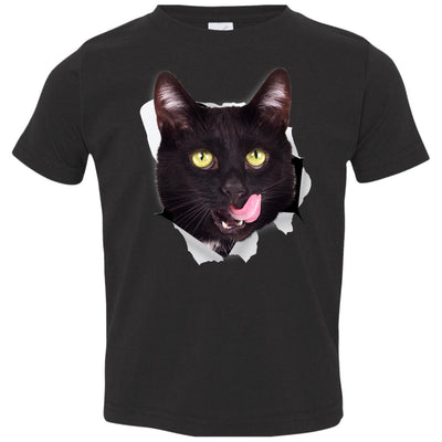 Black Cat Licking Toddler Jersey T-Shirt
