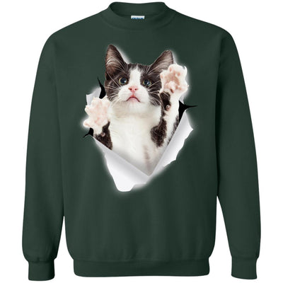 Black & White Reaching Cat Crewneck Pullover Sweatshirt