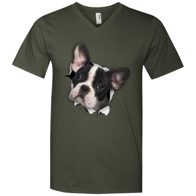 Black & White Frenchie Men's Printed V-Neck T-Shirt