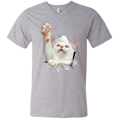White Cat Reaching Men's Printed V-Neck T-Shirt