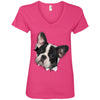 Black & White Frenchie Ladies' V-Neck T-Shirt