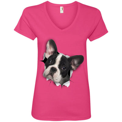 Black & White Frenchie Ladies' V-Neck T-Shirt