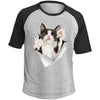 Black & White Reaching Cat Colorblock Raglan Jersey T-Shirt